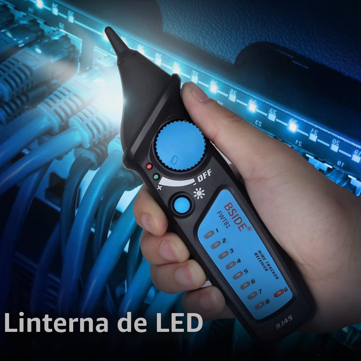 Bside - Rastreador de cables FWT81 RJ45 RJ11 probador línea telefónica LAN TV búsqueda línea eléctrica continuidad cable de red, con linterna