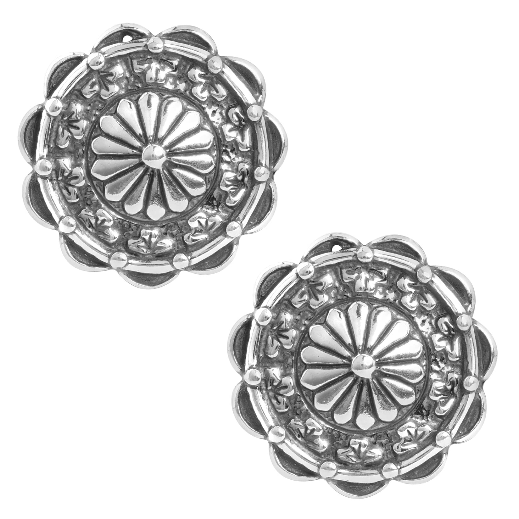 American West Sterling Round Shaped Concho Button Earrings