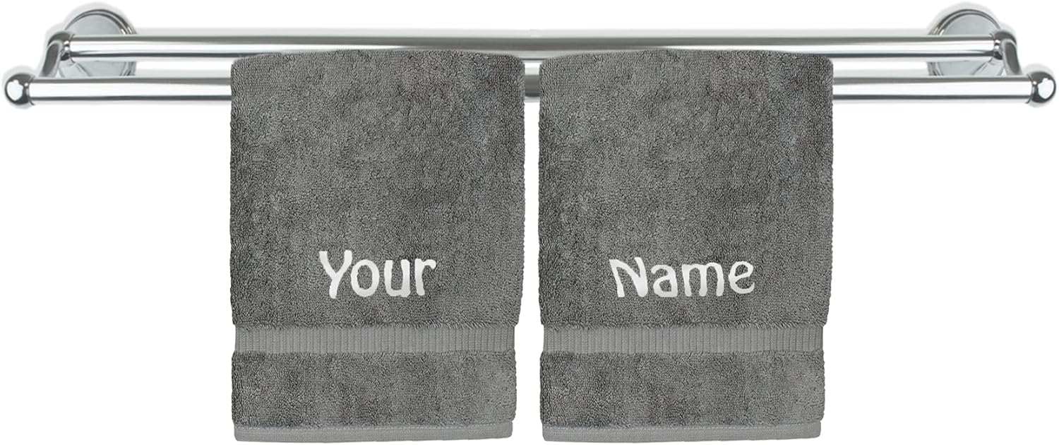 Luxury Hotel & Spa Collection, Personalized Towel, 100% Turkish Cotton 750+ GSM, Personalized Gift, Bathroom Dobby Border Bath Towel 27" X 54" (Gray, Monogrammed Bath Towel - Set of 2)
