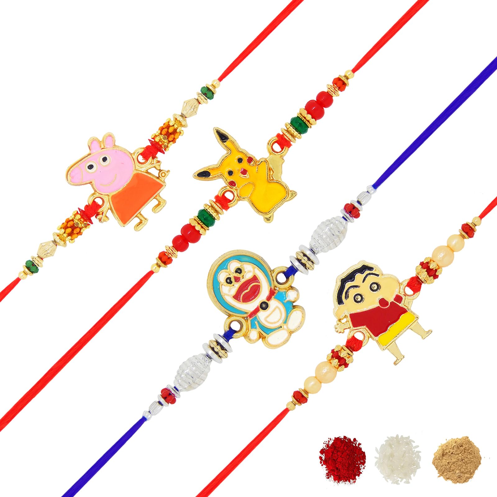 Fresh Vibes Combo Set of 4 Cartoon Rakhi for Kids - Peppa Pig, Pokemon, Shinchan & Doraemon Rakhis for Boys (Roli Chawal Included) (B0CB62G4QR) Amazon Price History, Amazon Price Tracker