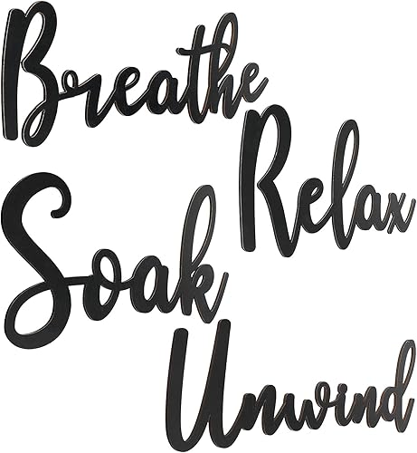Jetec 4 piezas de decoración de pared de baño negro de madera, letrero grande para remojar relajarse, relajarse y respirar, accesorios de arte de
