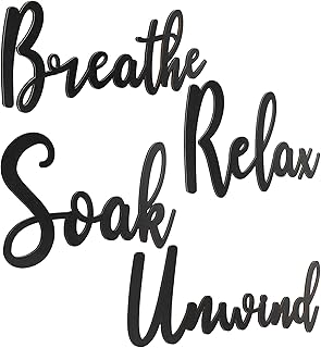 4 Pieces Bathroom Decor Wooden Bathroom Sign Soak Relax Unwind Breathe Plaque Wall Arts Decorations Cutout Farmhouse Sign for Bathroom Toilet Dressing Room Laundry Room (Black)