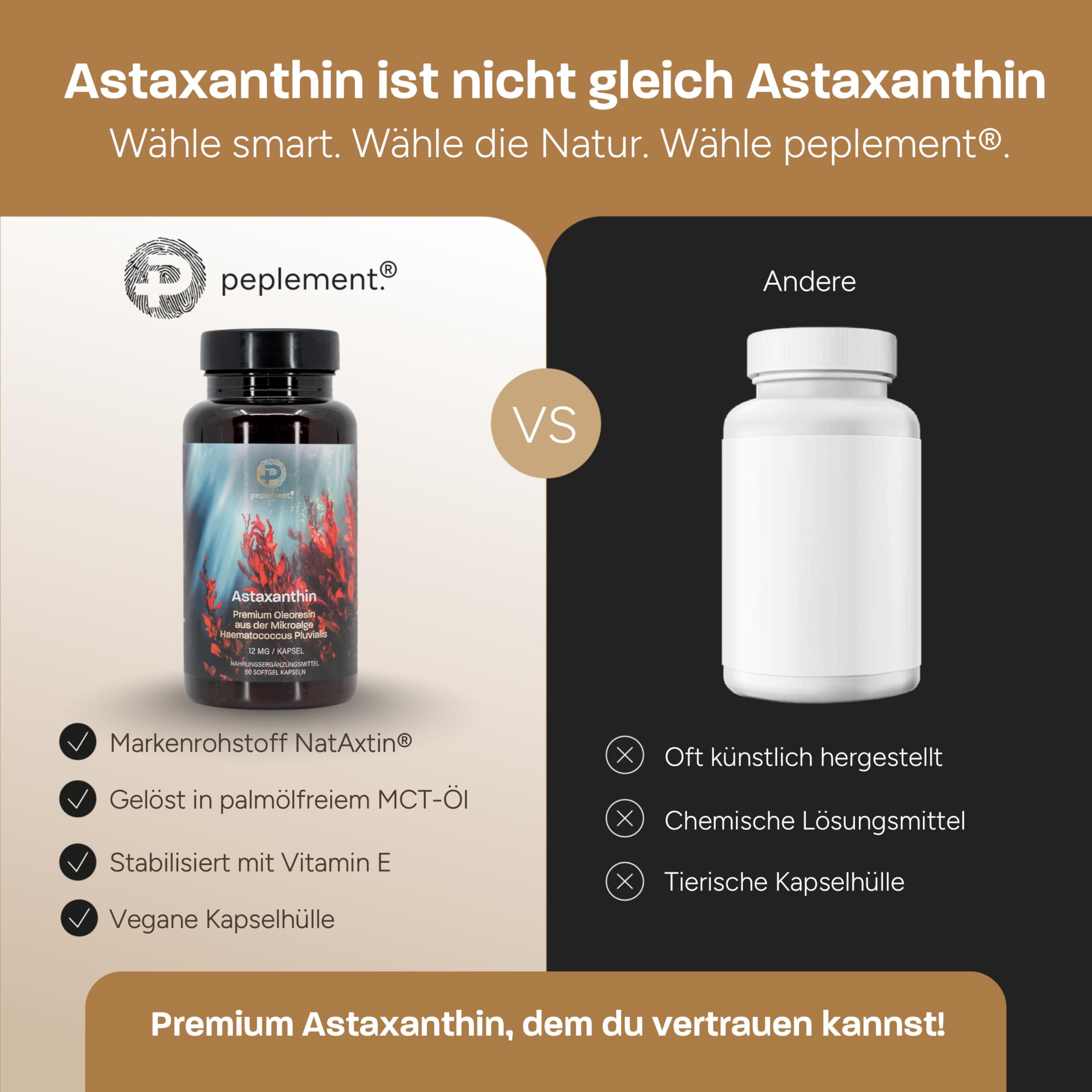 Astaxanthin Hochdosiert – Astaxanthin 12 mg Premium Oleoresin pro Kapsel | 60 Softgels aus Haematococcus Pluvialis | Vegan, Glutenfrei, Frei von Gentechnik | Hochdosiert & Natürlich