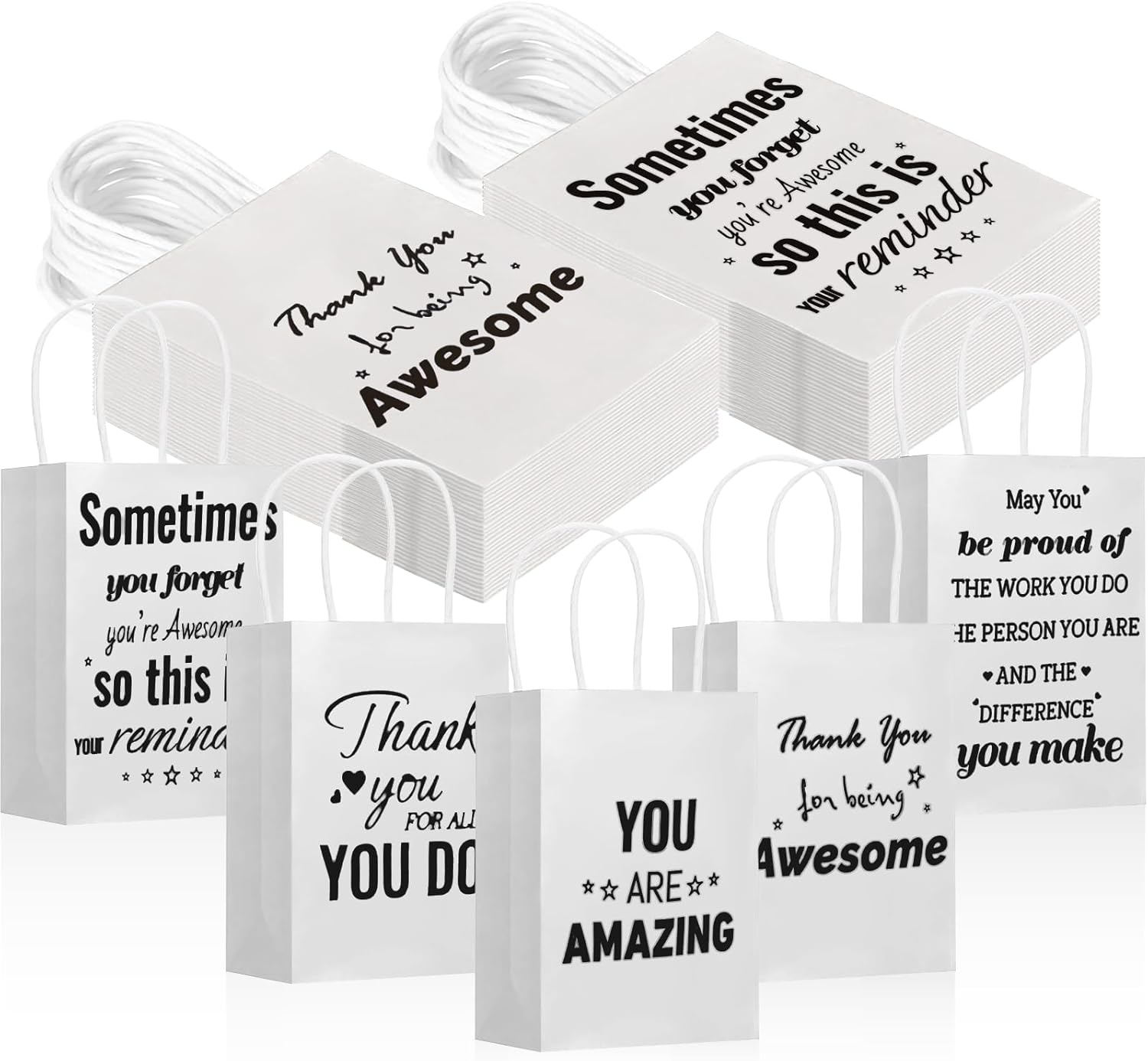 Addblu 50 Pack Employee Appreciation Thank You Gift Bags Bulk with Handles, 8 x 5.9 x 3 Inches for Coworker Staff, Team Gifts, Pastor Day , Customer Service, Teachers , Volunteer, Vet Tech , Nursing , Easter, Holidays (White, 50 Pcs)