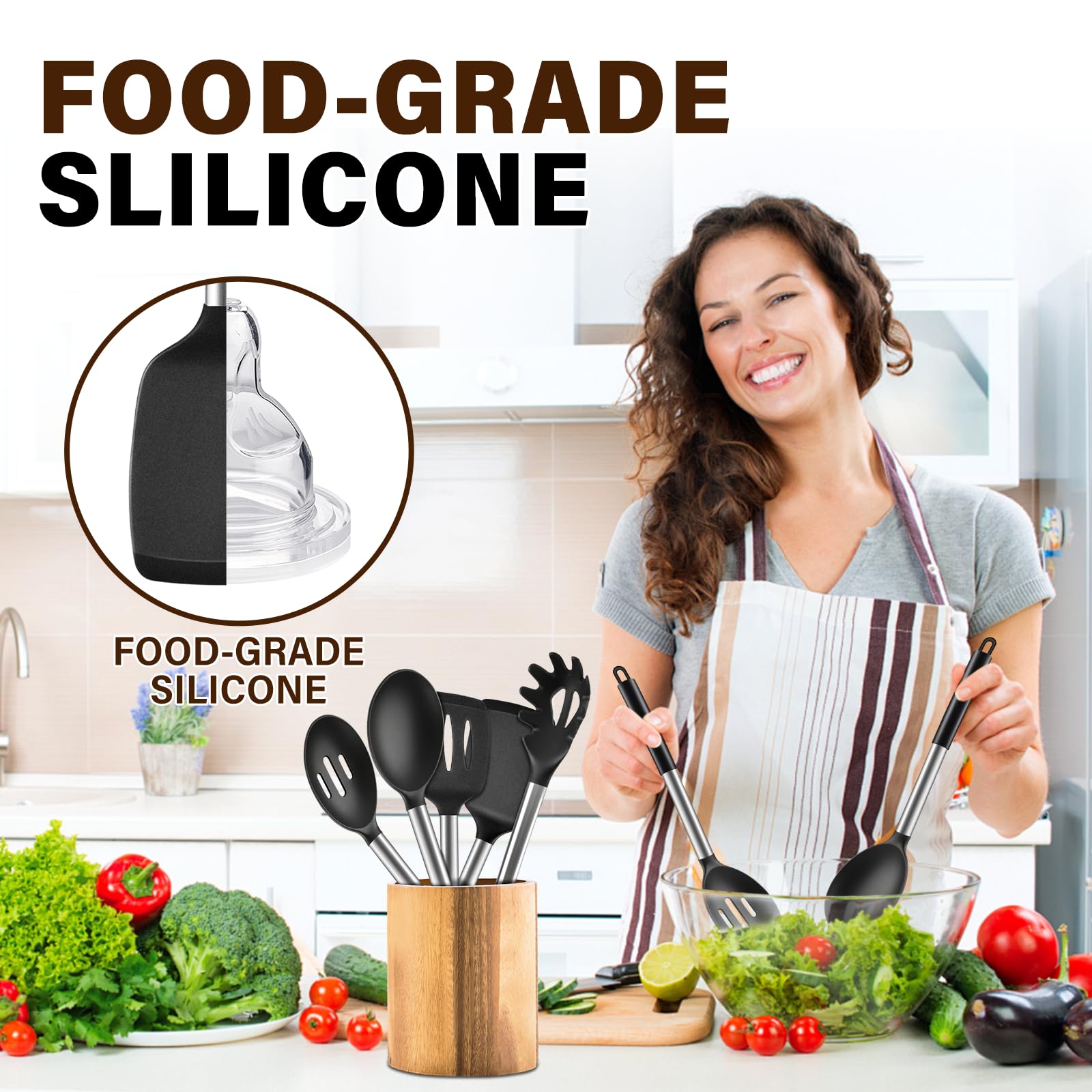 Silicone Cooking Utensil Set - Heat Resistant Kitchen Tools -6