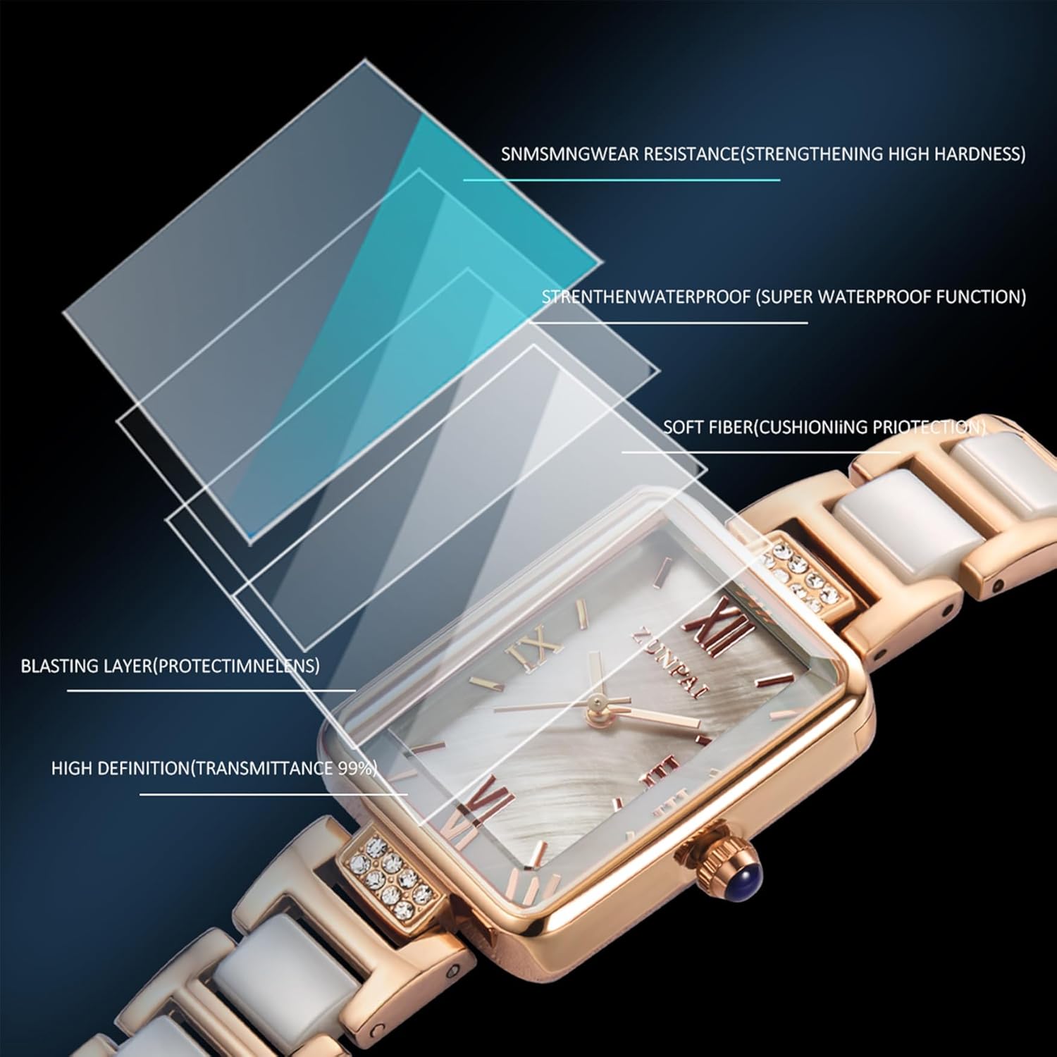 senstone Women's Watch Rectangle Shell Dial Marble Stainless Steel Strap Ladies Fashion Wristwatch for Women Quartz Analog Watches - Image 5