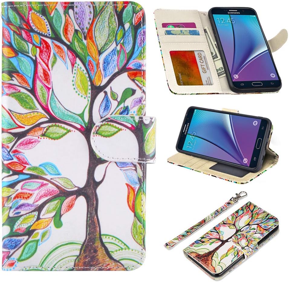 UrSpeedtekLive Samsung Galaxy Note 5 Case, Galaxy Note 5 Premium PU Leather Wristlet Flip Wallet Case Cover with Card Slots & Stand- Love Tree