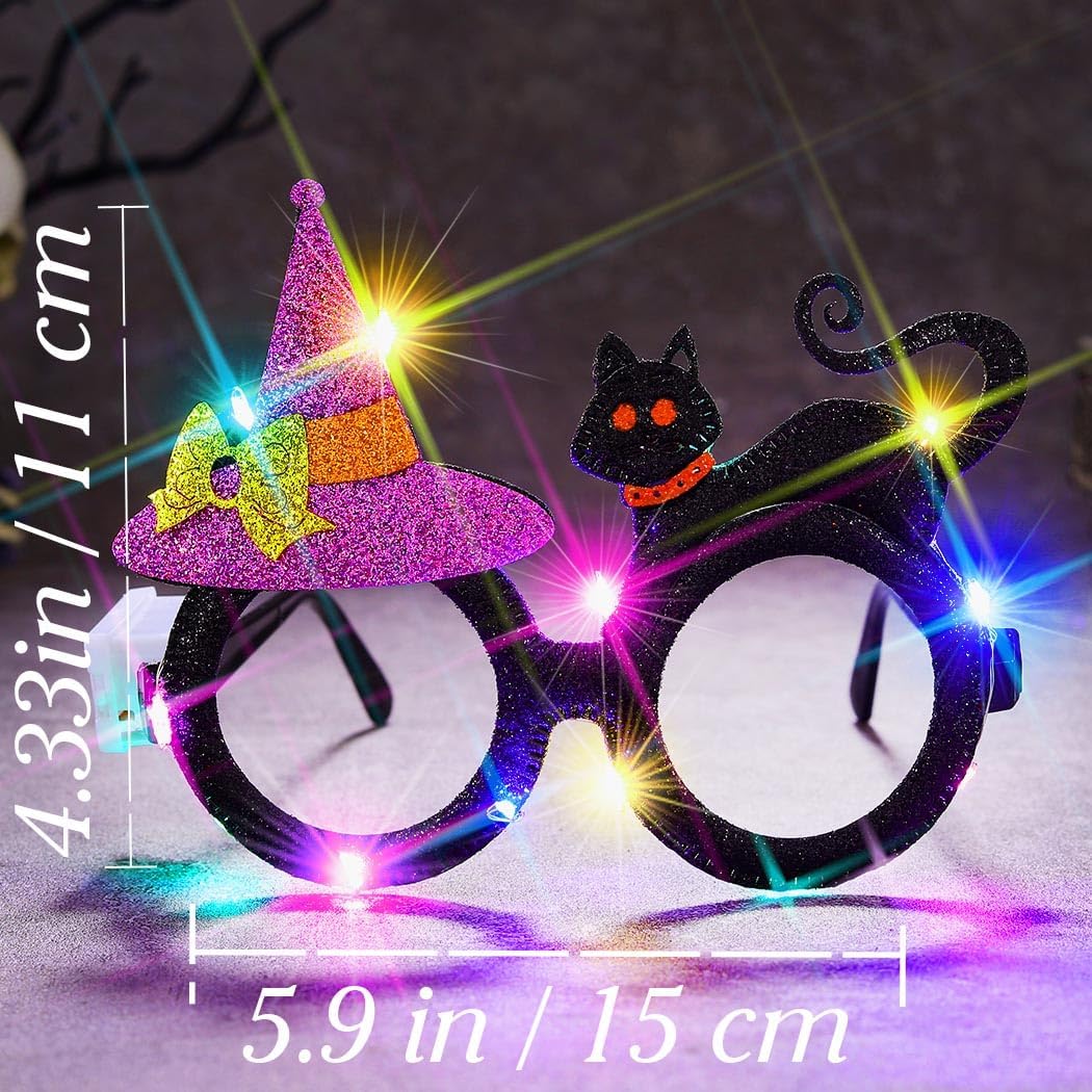 BODIY Light Up Halloween Glasses Glitter Party Glasses Decoration Halloween Eye Frames Hat Favors Eyeglasses