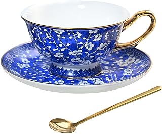 British Royal 22K Gold-Plated Tea Cup Set and Saucers, 6.8 oz Bone China...