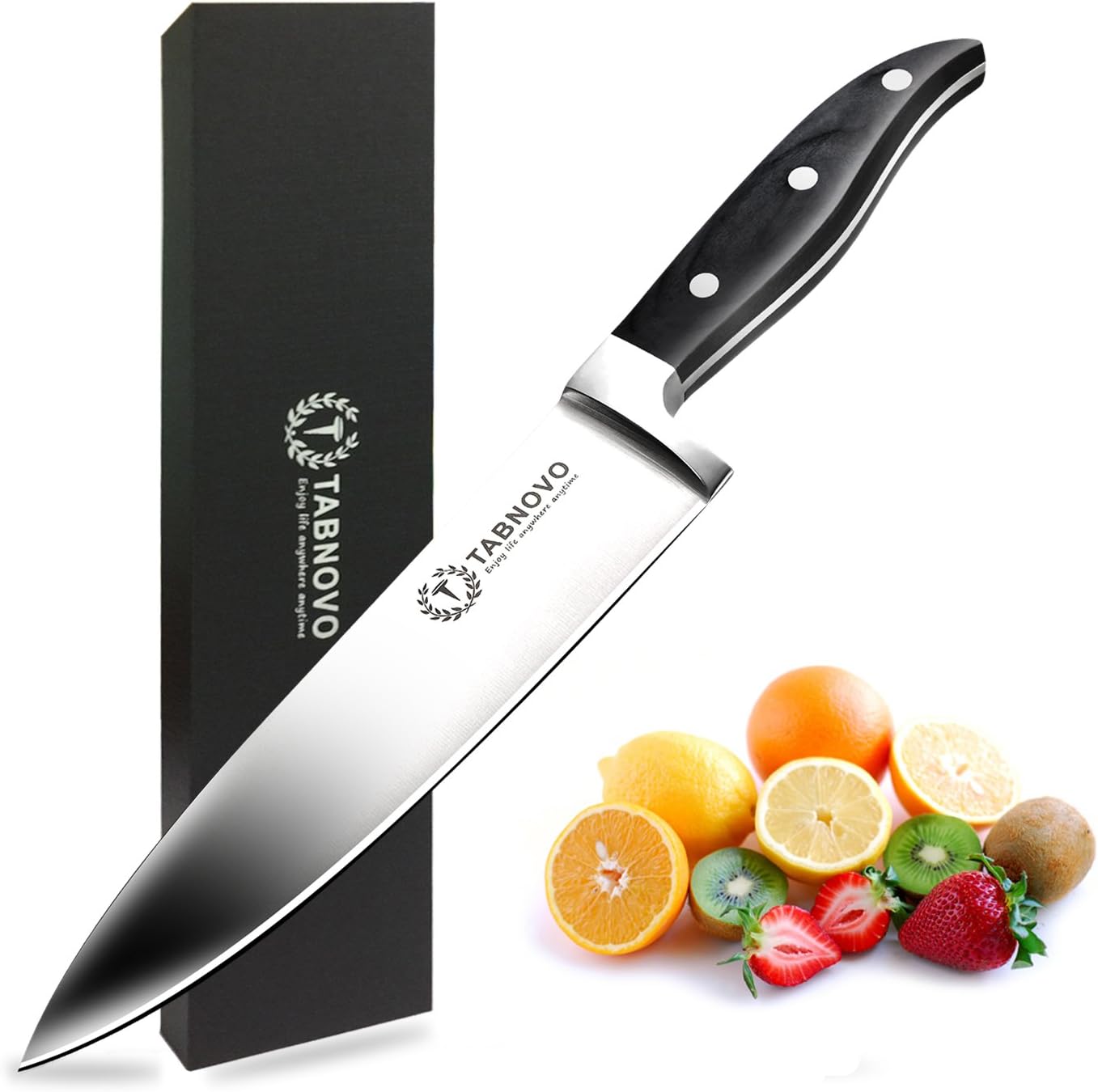 8 Inch Kitchen Knife Stainless Steel Chef Knife with Black Pakkawood Handle Multipurpose Use for Home Kitchen and Restaurant