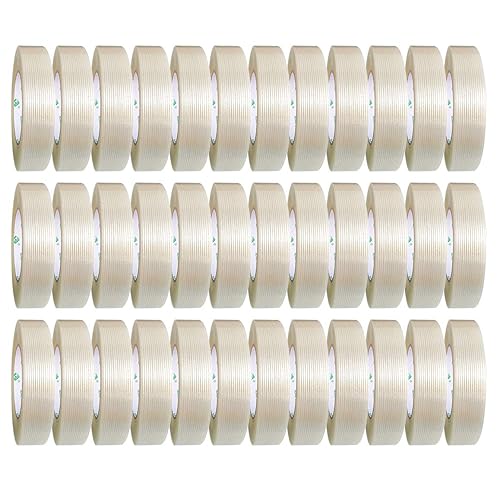 Cinta de filamento de fibra de vidrio de 36 rollos 55 mil 0945in x 60 yardas cinta reforzada de fibra transparente para envío de embalaje resistente