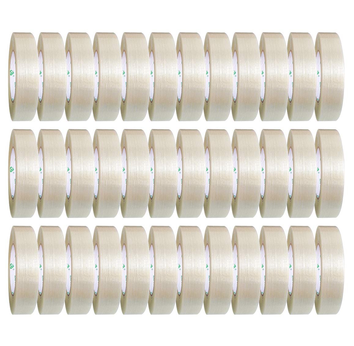 36Rolls Nastro Filamento in fibra di vetro, 5,5 Mil 24 mm x 60 yds, Nastro rinforzato in fibra trasparente per trasporto di imballaggi pesanti, BOMEI PACK