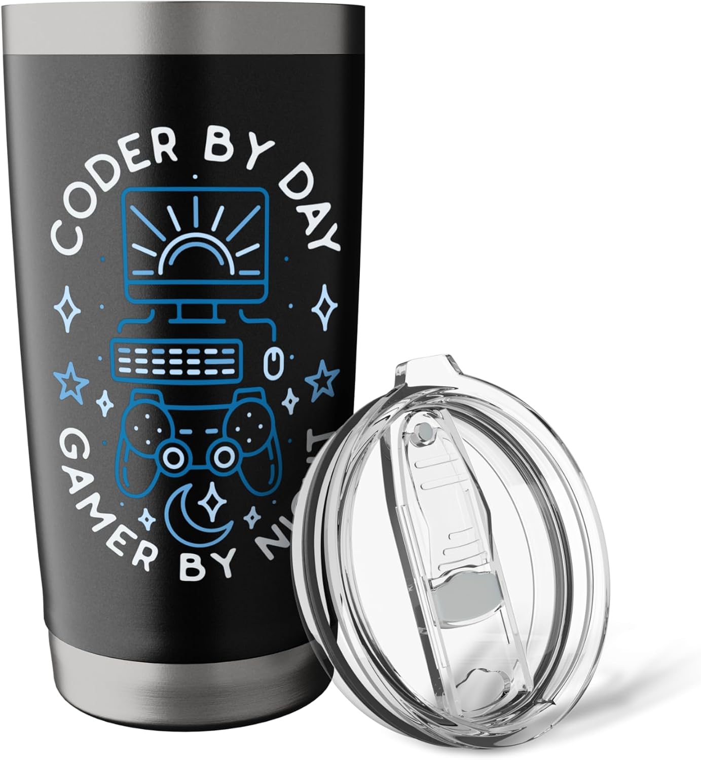 Coder By Day Gamer By Night Gaming - Student Coding Retro Stainless Steel Insulated Tumbler image 5