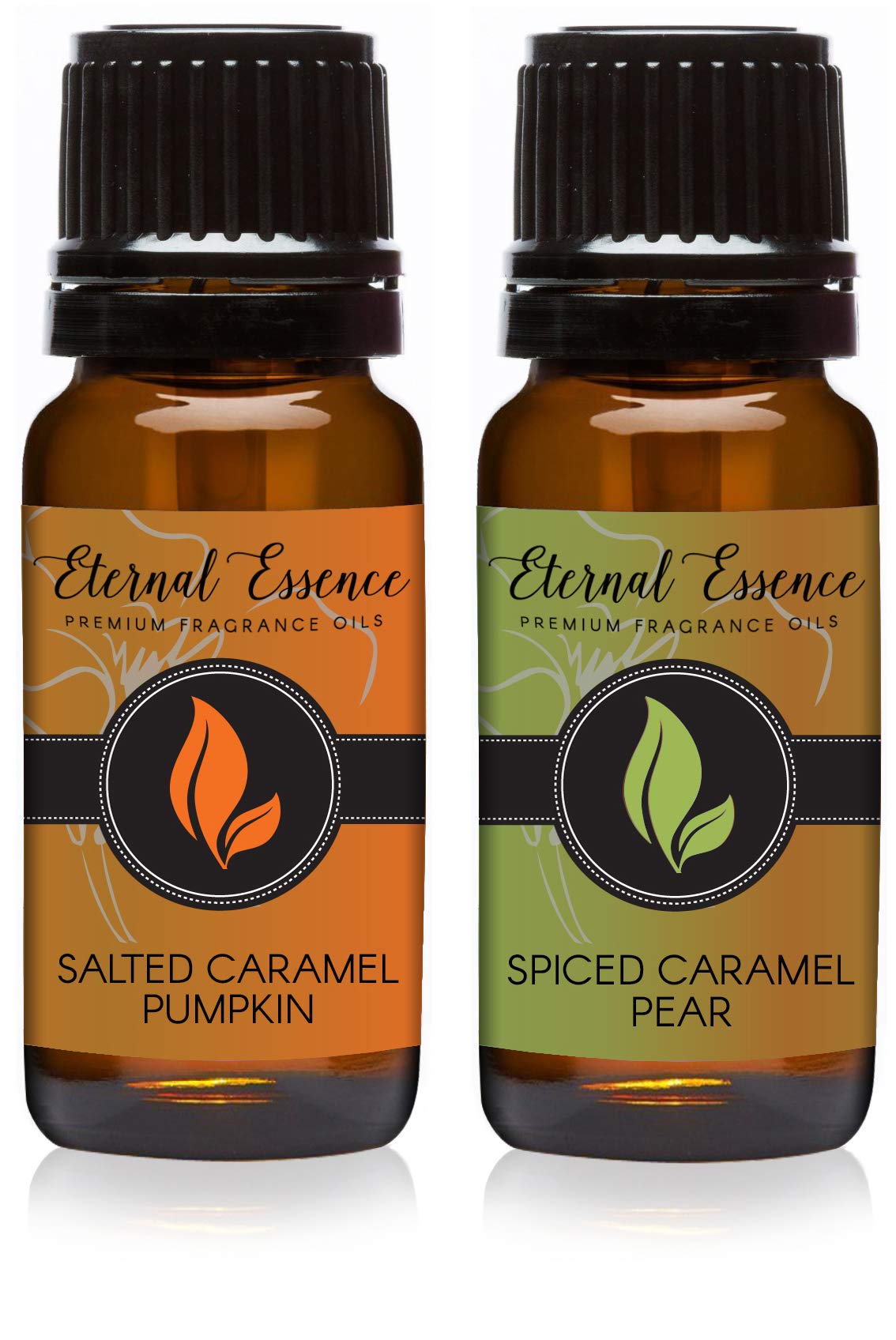 Eternal Essence Oils 2 Pack 10ml Premium Fragrance Oil - Salted Caramel Pumpkin &amp; Spiced Caramel Pear - for Candle, Soap Making, Aromatherapy, Diffusers, Home Care, &amp; Humidifiers