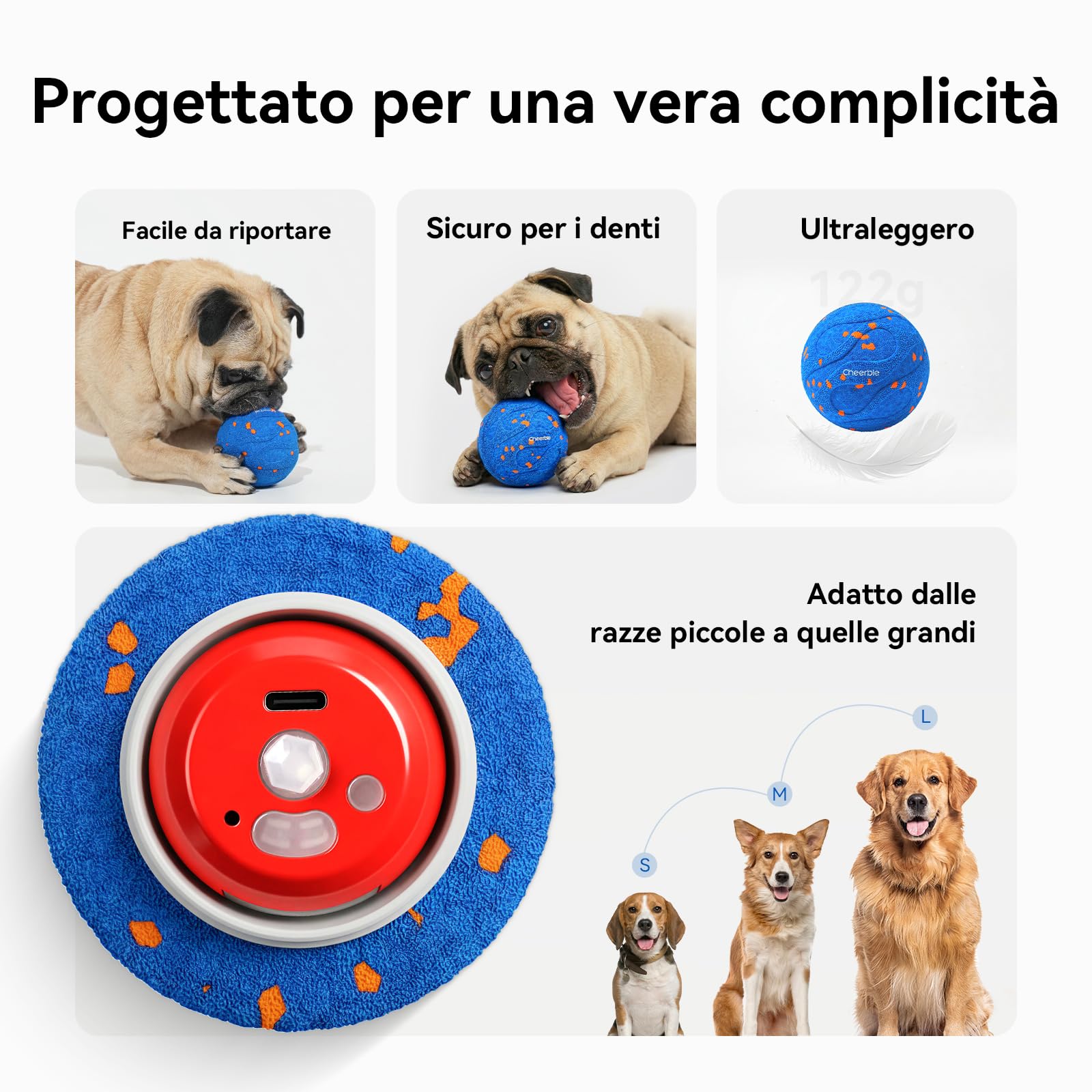 Cheerble Wicked Ball AIR Neo, palla autoavvolgente con 3 modalità, giocattolo intelligente interattivo per cani, per saltare, blu