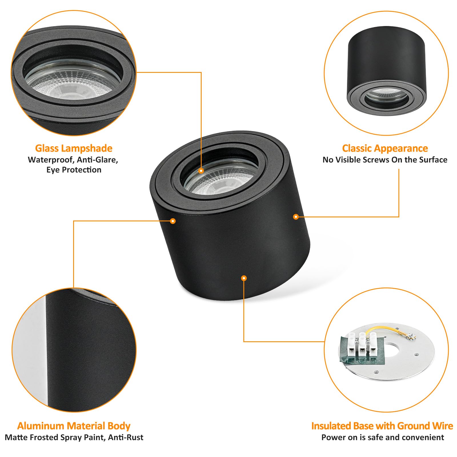 Faretto da Soffitto LED Nero IP44, Faretto LED Interno Dimmerabile 3CCT 5W 230V 3000K/ 4000K/ 6500K, Faretti da soffitto Impermeabile Moderna Alluminio Ø80x60mm per Modulo LED, Set di 4