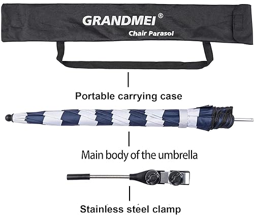 Miniatura 5 de Sombrilla para silla con abrazadera, parasol con clip UPF 50+ de 46 pulgadas para patio, sillas de playa, cochecitos, sillas de ruedas, carritos de