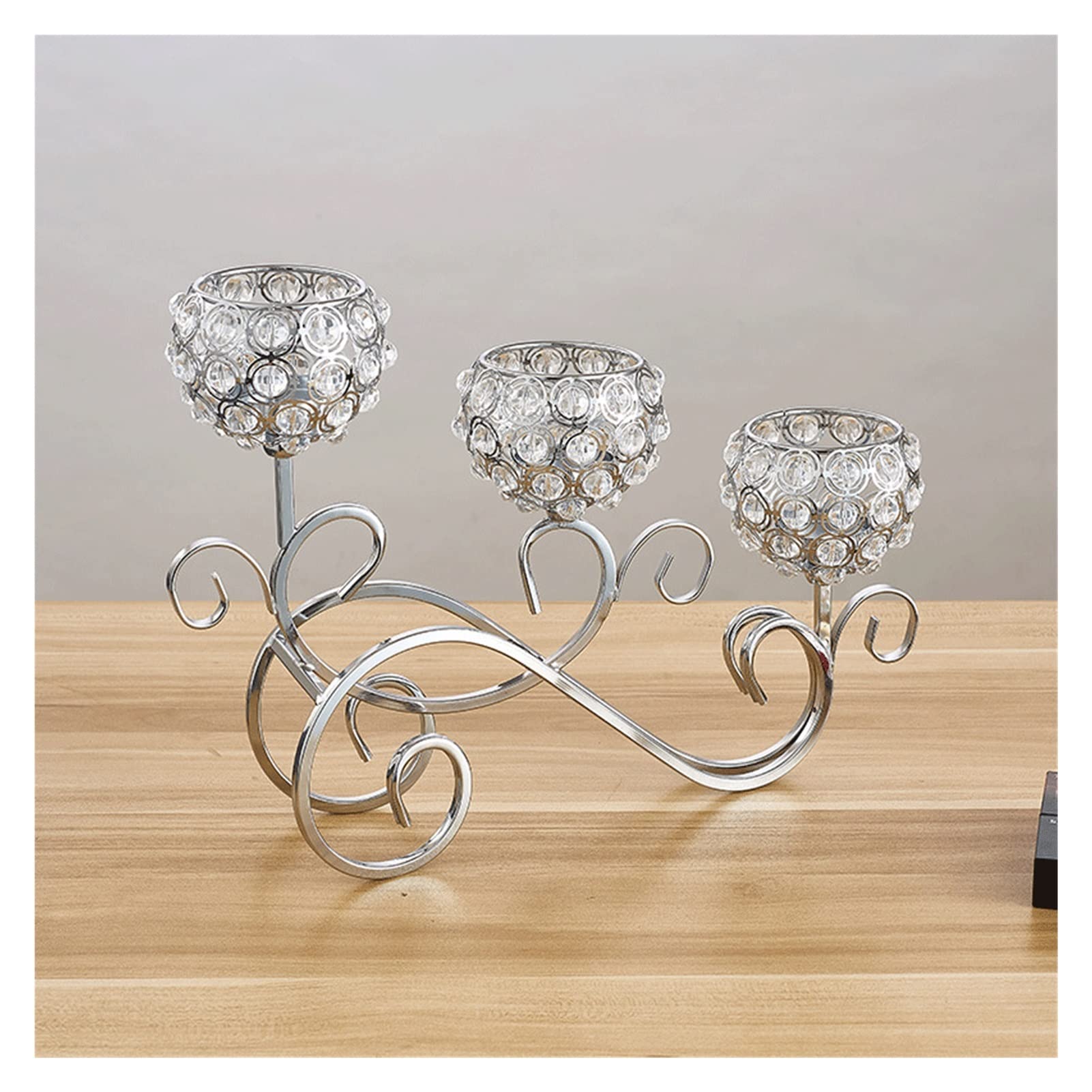 HTTGDGDH Home Wedding Candle Holder Props Three-Headed Crystal Decorative Ornaments,Argento-34 * 9 * 24cm