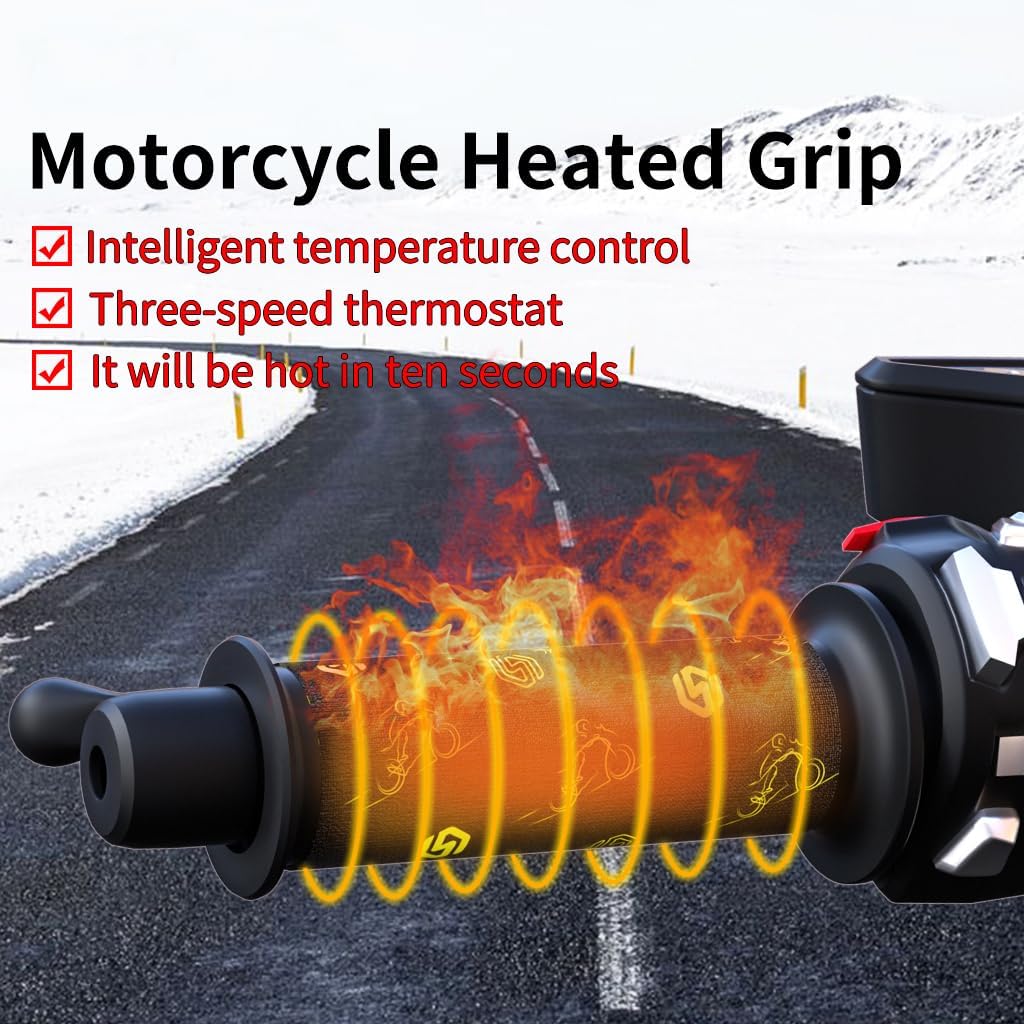 USB Heated Motorcycle Grips Cover ATV Hand Warmers, 2025 Upgraded 5+1 Heat Settings & Fast Heating Handlebar Grips, Universal for 5V ATV Motorcycle Hand Grips, IP67 Waterproof