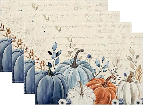 Miniatura 27 de Juego de 4 manteles individuales florales con estampado de bloques de 12 x 18 pulgadas, manteles individuales rectangulares modernos y bohemios con