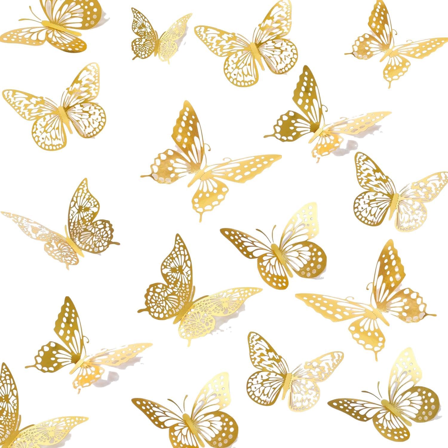 48Pcs Butterfly Cupcake Topper, 3D Butterfly Cake Topper 16 Styles 3 Sizes, Golden Butterfly Decorations for Wedding Anniversary Birthday Party Decorating