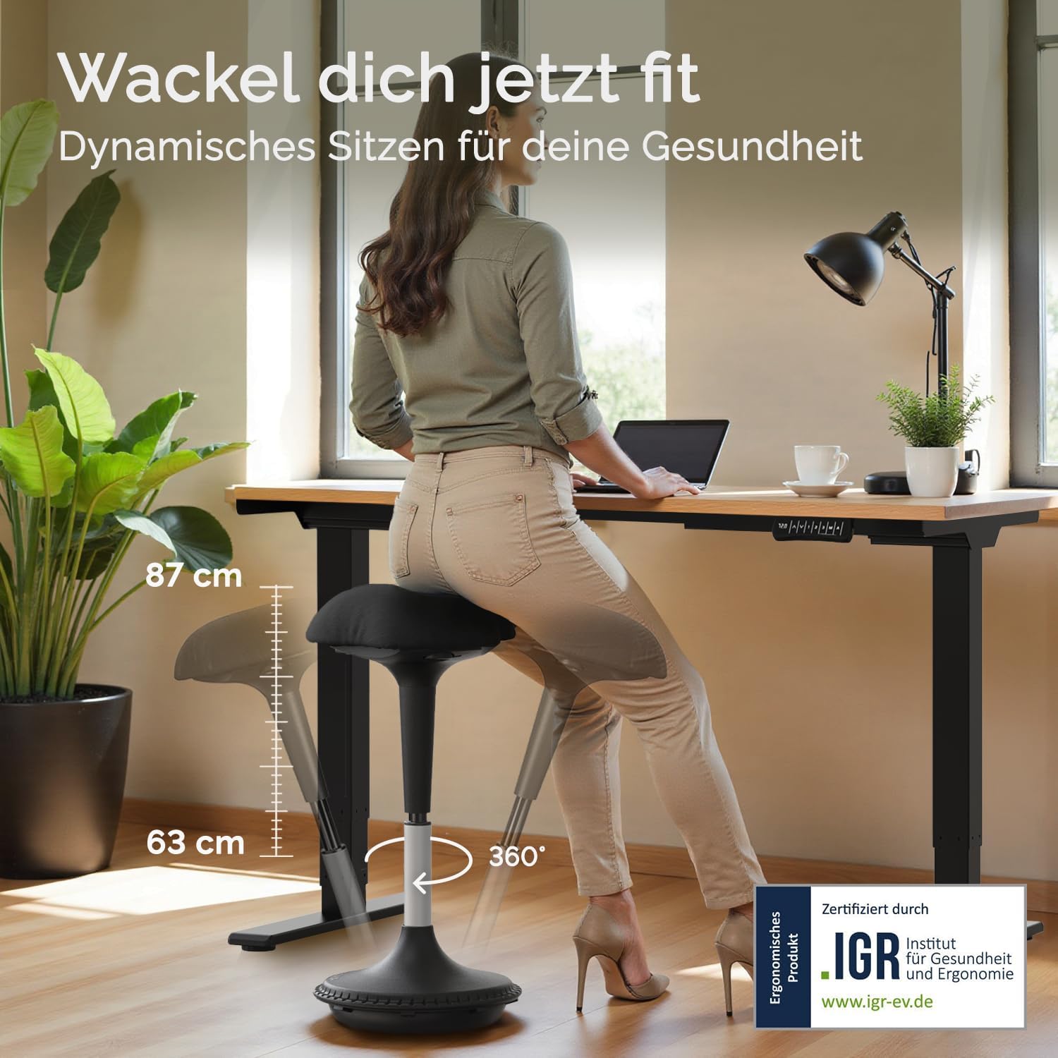 Wobble Ergonomischer Sitz- & Stehhocker [ORIGINAL] – Höhenverstellbarer Bürohocker & Stehhilfe mit Wipp- & Wackelfunktion, Arbeitshocker zur Vorbeugung von Rücken- und Nackenschmerzen