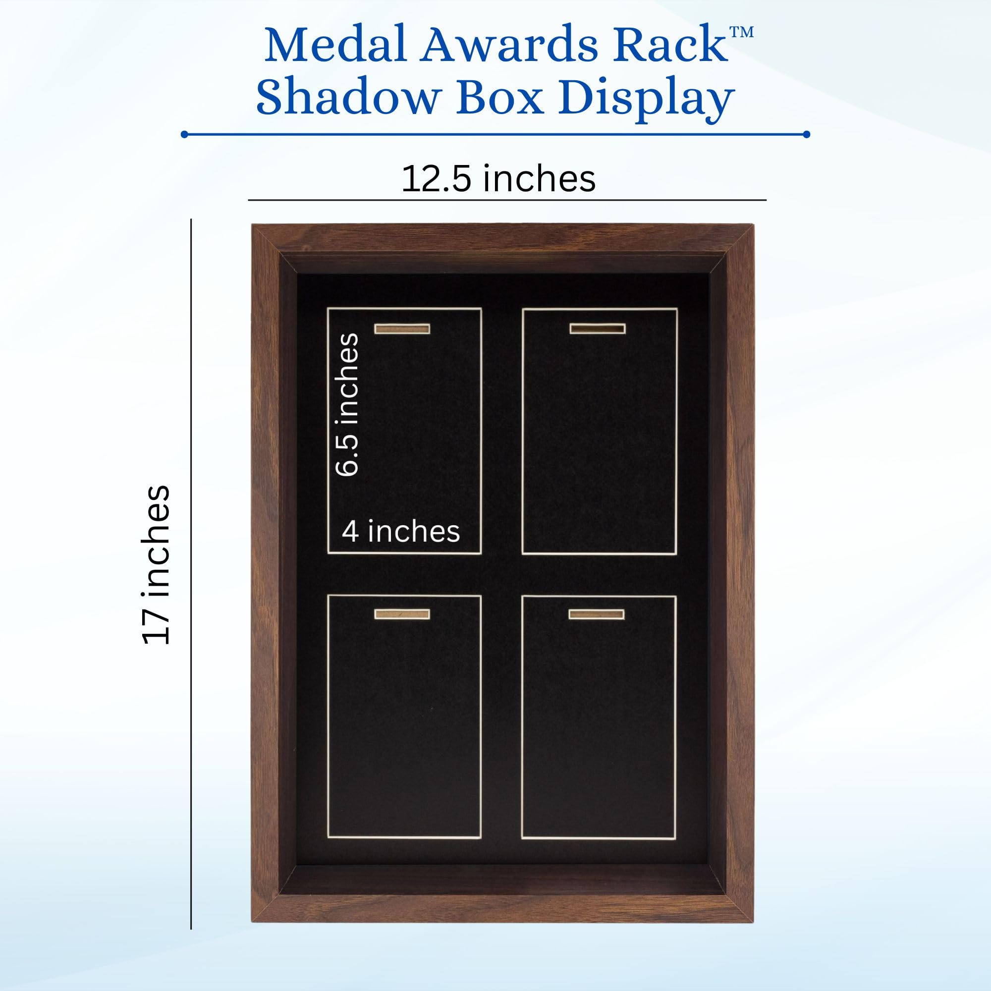 MedalAwardsRack Expositor de caja de sombras (4 medallas) - Maratón, triatlón y más (manchado)
