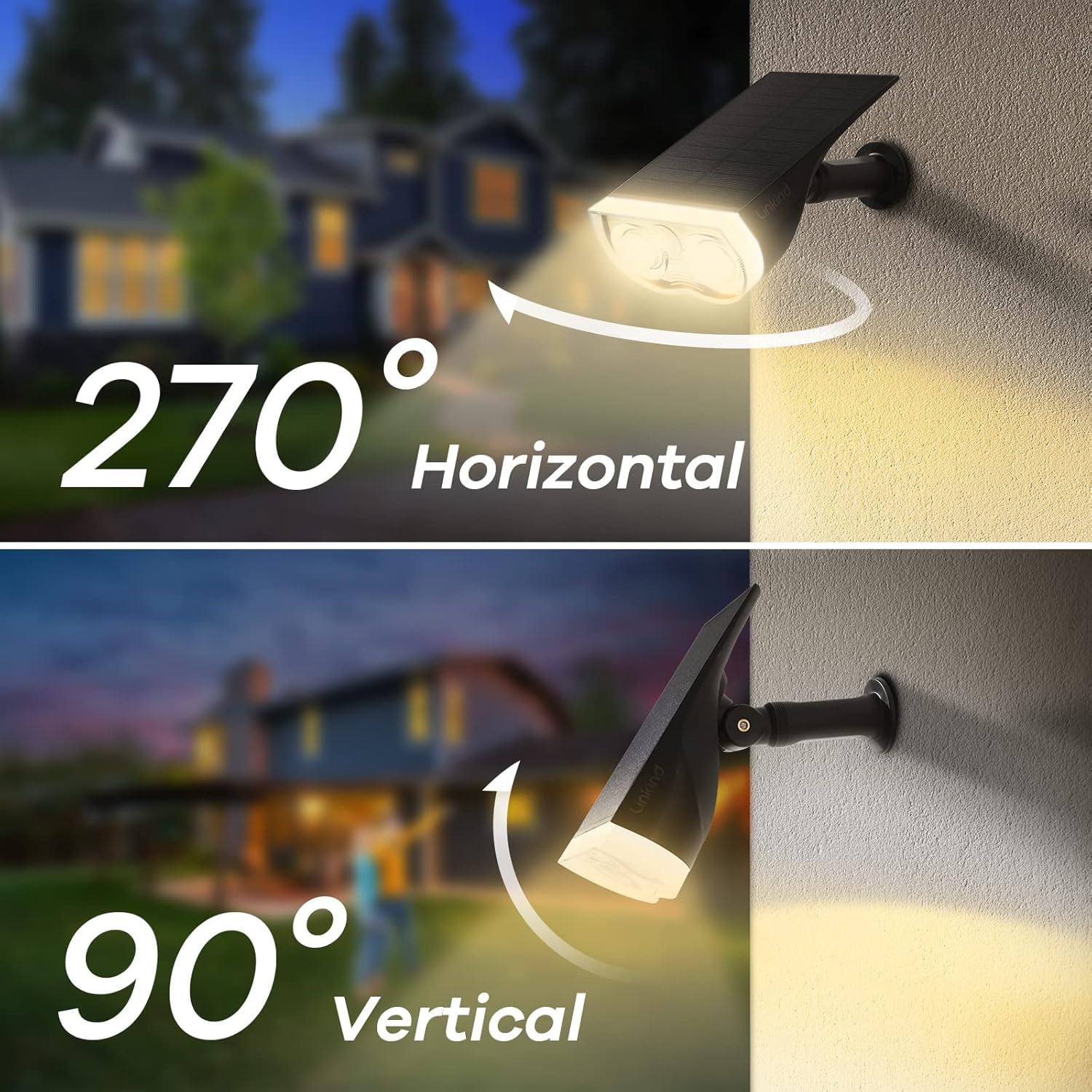 Linkind Lampe Solaire Extérieur Détecteur de Mouvement 1000Lm 3000K Blanc Chaud 3 Modes Éclairage Continu Spot Solaire Allée StarRay IP67 LED Projecteur Jardin 4PCS