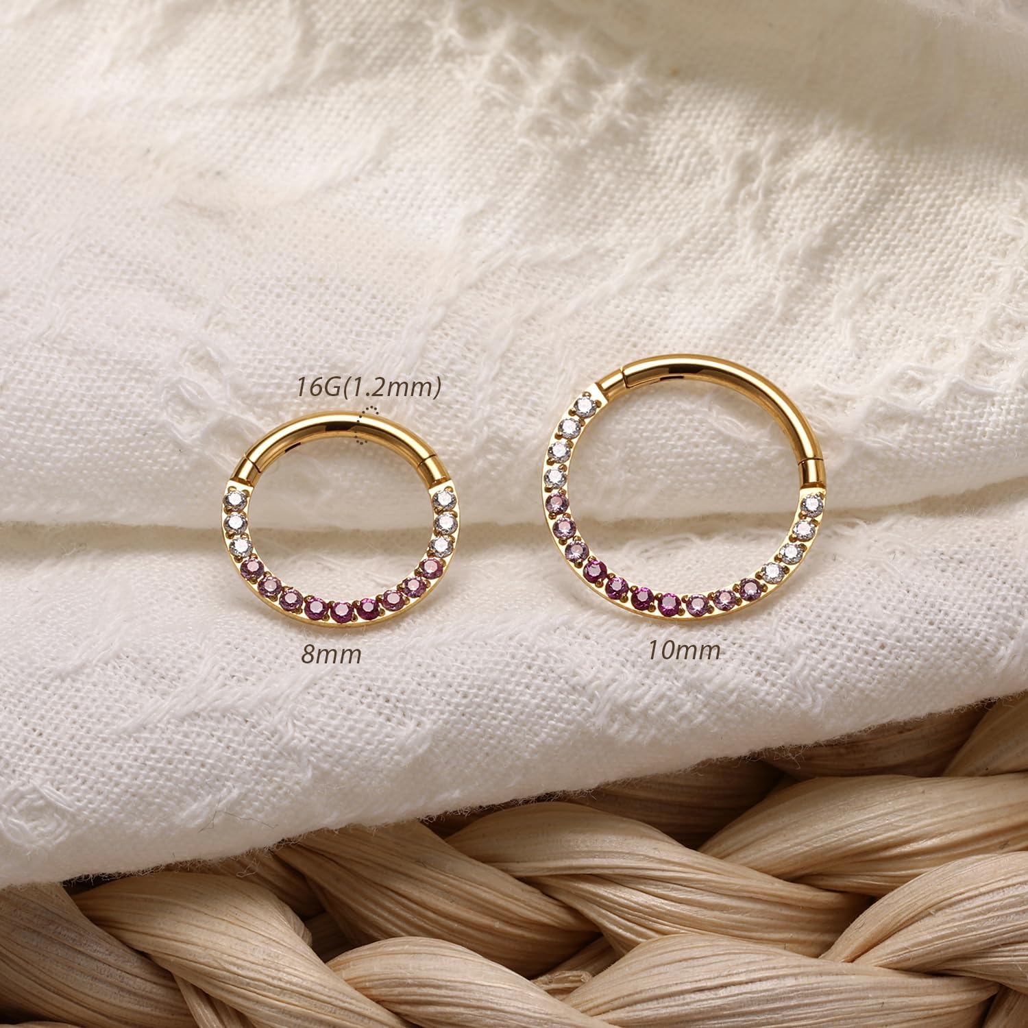 FUNLMO Septum Ring Daith Piercing Jewelry Gradient Cube Zircon Tragus Helix Conch Rook Piercing Jewelry Cartilage Earring 316L Surgical Steel Nose Ring - Image 3