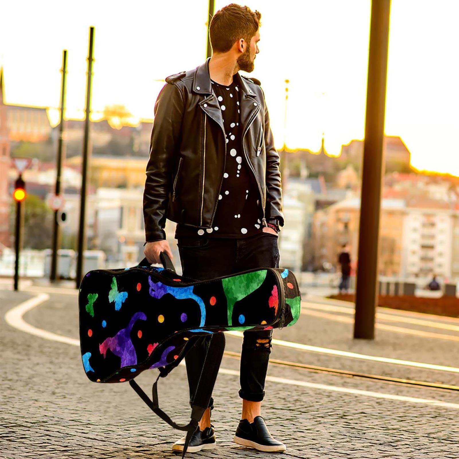 Torba na gitarę akustyczną wodoodporna gitara plecak gruby miękki wyściełany kolorowe rybie łuski klasyczna gitara obudowa, kolor2, 42.9x16.9x4.7 in, Organizer do torby