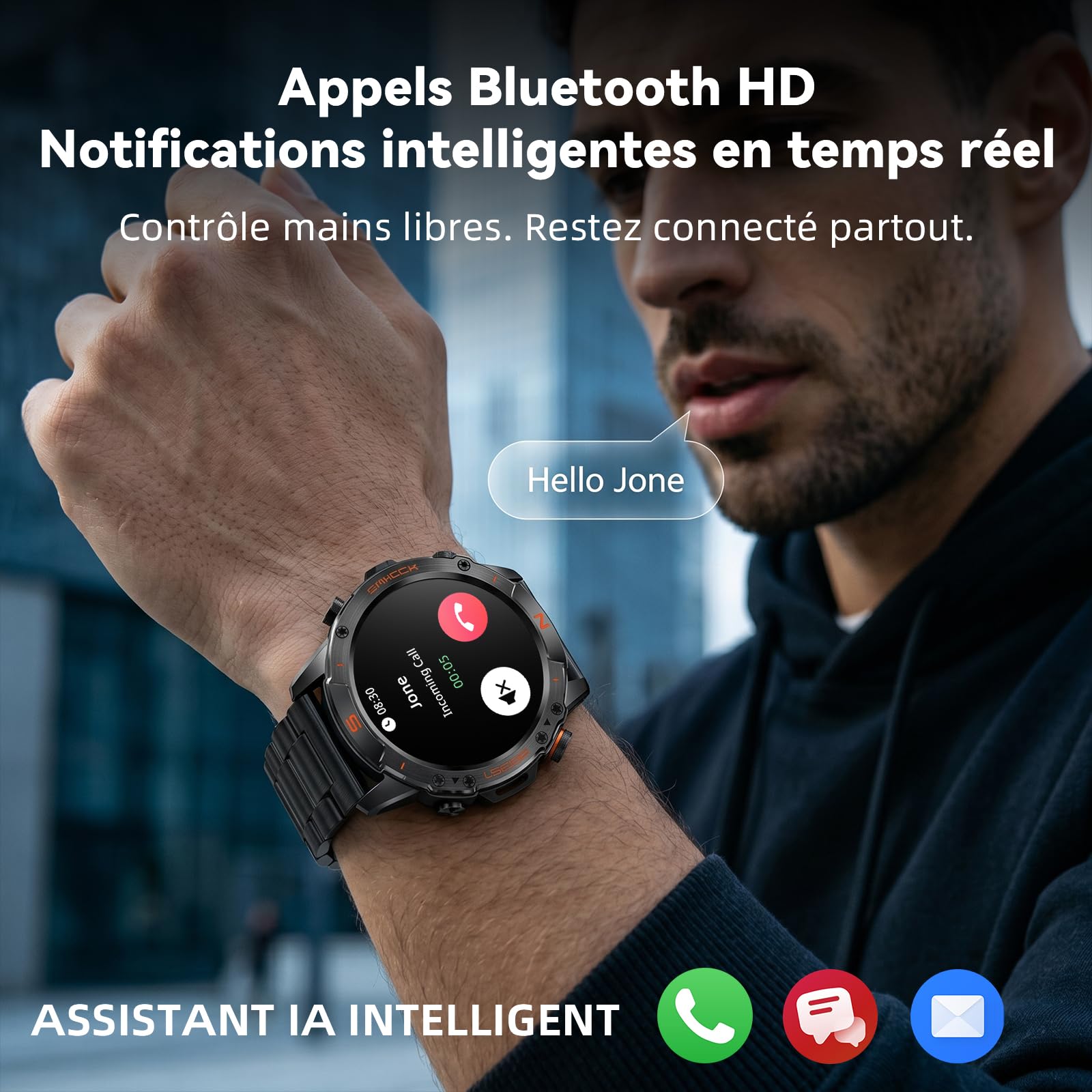 WalkerFit Robuste Smartwatch Herren mit GPS, 1,43" AMOLED, Outdoor Design | 5ATM wasserdicht, Bluetooth-Anrufe, 178+ Sportmodi, Herzfrequenz, Schlafanalyse, lange Akkulaufzeit, Android & iOS