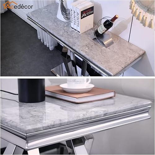 Miniatura 3 de ACEDÉCOR Mesa consola plateada, mesa de sofá con espejo con base geométrica, mesa consola rectangular gris de 50 pulgadas para entrada, sala de