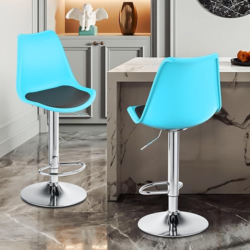 Miniatura 28 de Magshion Juego de 2 taburete giratorio de plástico con respaldo alto con almohadilla de asiento de cuero PU Chrome Air Lift w/reposapiés multicolor