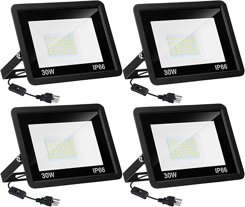 Retisee 4 luces de inundación LED para exteriores, impermeables, IP66, luces de inundación brillantes, 5000 lúmenes, luz blanca de 6000 K, con