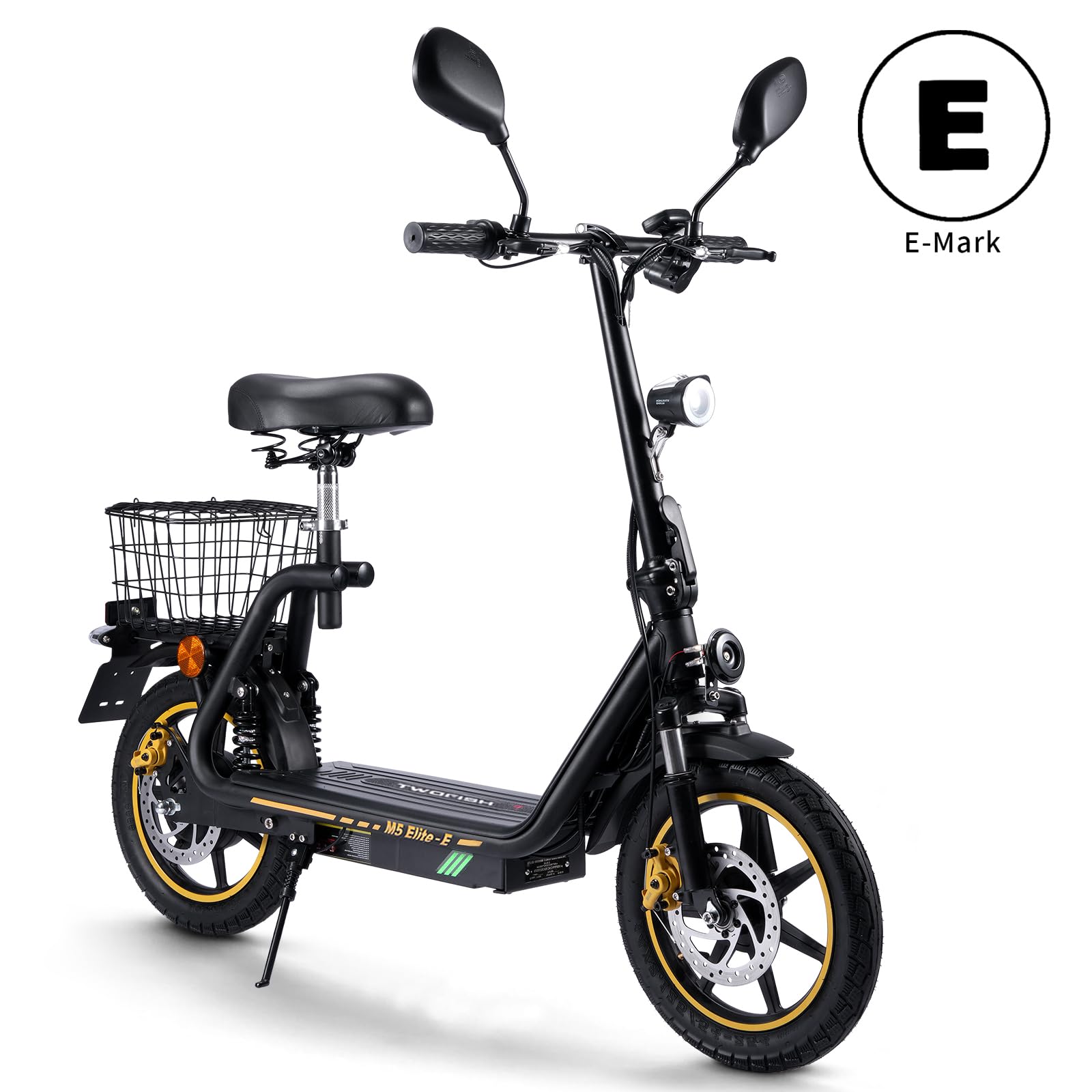 TWOFISH Monopattino Elettrico Omologato per la Circolazione Stradale (EEC), Scooter Elettrico da 14 Pollici per Adulti con Batteria da 48 V 13 Ah, Portata 120 kg, Autonomia 30 km