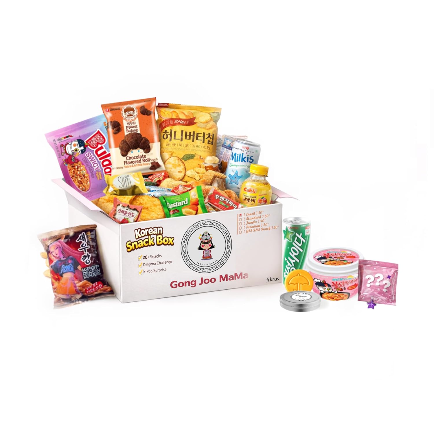 Gong Joo Mama Korean K-Culture Experience Random Challenge Gift Box - Including Snacks, Drinks, Foods, Games, and K-POP Goods (Lunch 20)