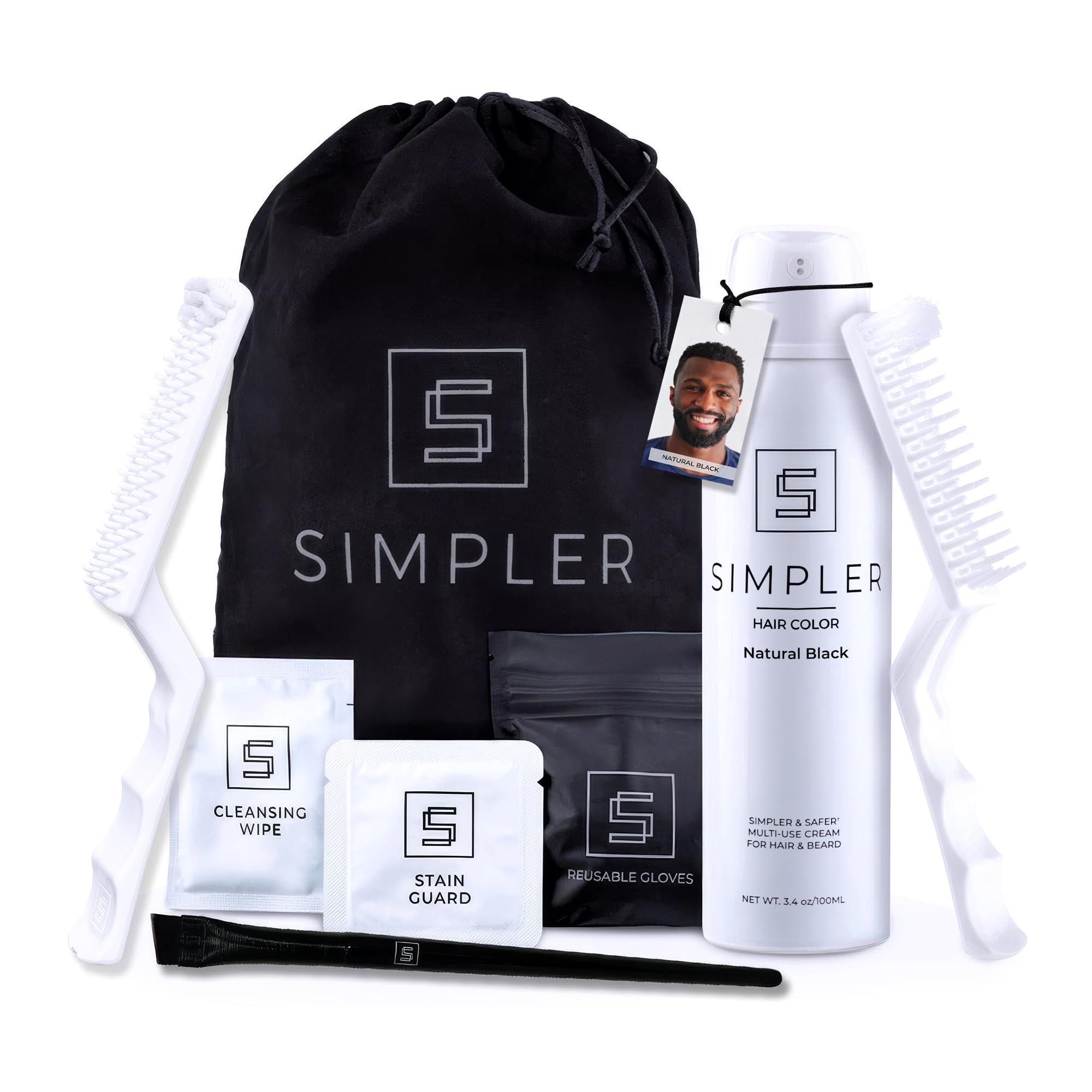 Natural Black Mustache and Beard Upgraded Brush Kit with 3 Brushes Included for Precision Application - Gentler, Ammonia Free Beard Dye for Men w/Aloe Vera, Avocado Oil & More.