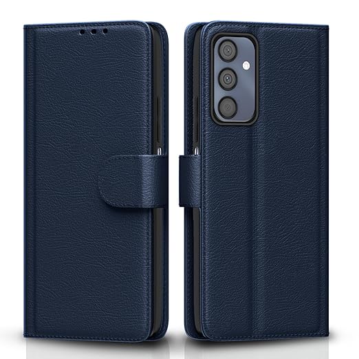 Pikkme Samsung Galaxy M34 5G / F34 5G Flip Cover Leather Finish Inside TPU with Card Pockets Wallet Stand and Shock Proof Complete Protection Flip Case (Blue)