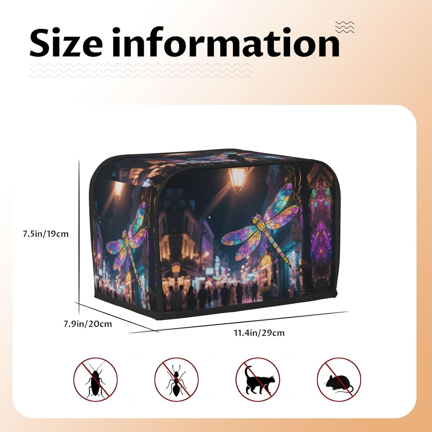 Stained Glass Dragonfly Toaster Cover 2 Slice, Waterproof Bread Machine Covers with Pockets Universal Size Kitchen Small Appliance Cover with Handle, Dust and Fingerprint Protection