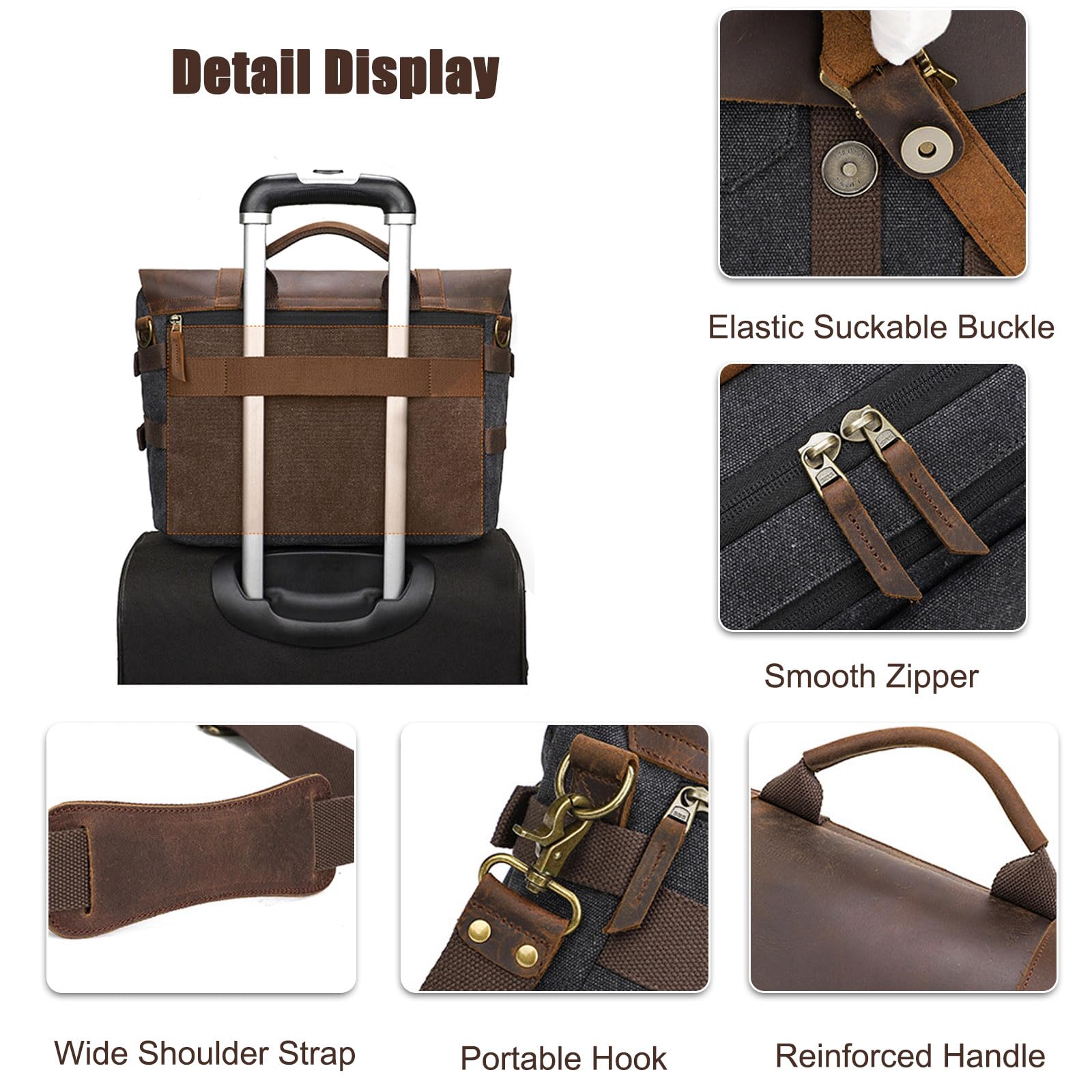 FANDARE Herren Aktentasche Umhängetaschen Groß Arbeitstasche Messenger Bag Herren Arzttasche Retro Tragetasche Aktenkoffer Herren Tote Bag Lehrertasche Notebooktasche für Reisen Geschäft Dunkelgrau