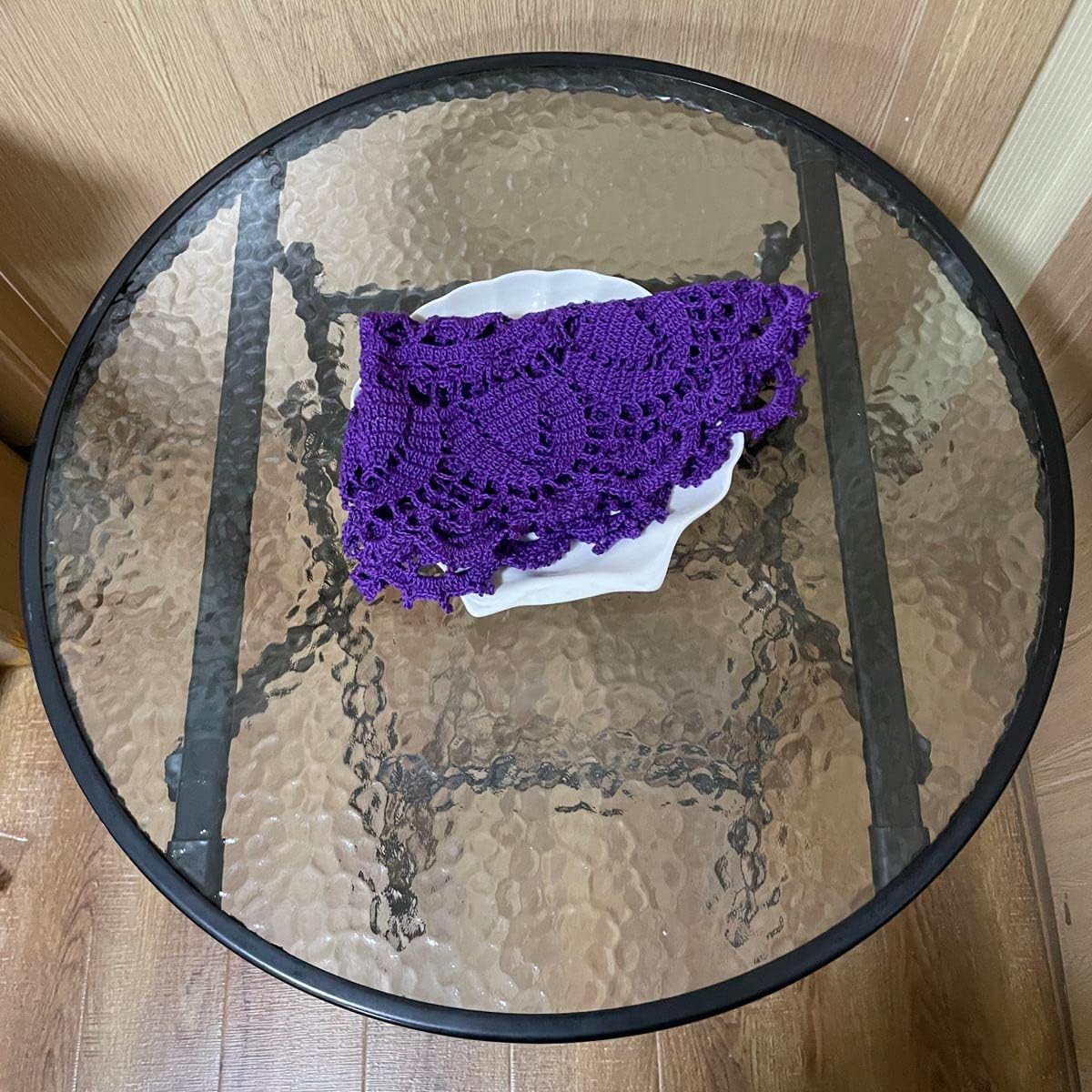 BIBITIME Crochet Knitted Table Doilies Lace Doily Handmade Placemats Kitchen Cup Mug Mats (4PCS-11.8" x 22", Style03-Dark Purple)