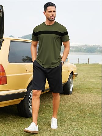 Hardaddy Men's Short Sleeve Color Block Crew Neck Pullover Casual Shirts | Stretchy Soft,Crewneck Tee,Lightweight,Regular Fit,Everyday Basic Tee,Fashion Workout Shirt