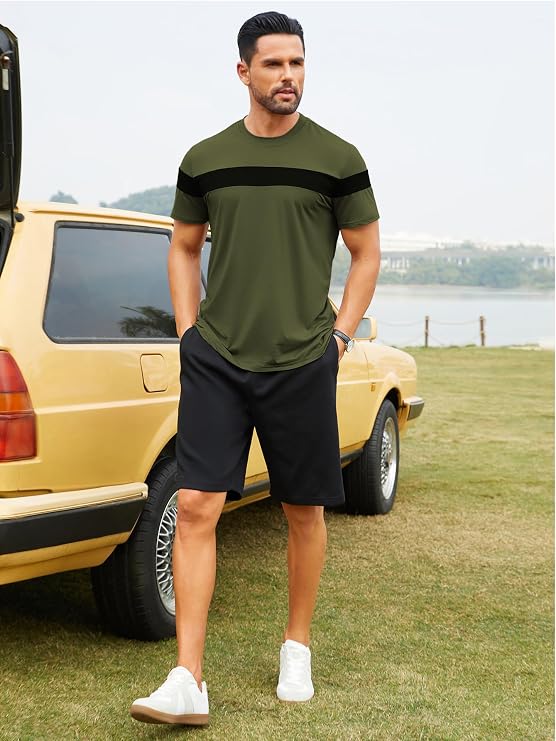 Hardaddy Men's Short Sleeve Color Block Crew Neck Pullover Casual Shirts | Stretchy Soft,Crewneck Tee,Lightweight,Regular Fit,Everyday Basic Tee,Fashion Workout Shirt
