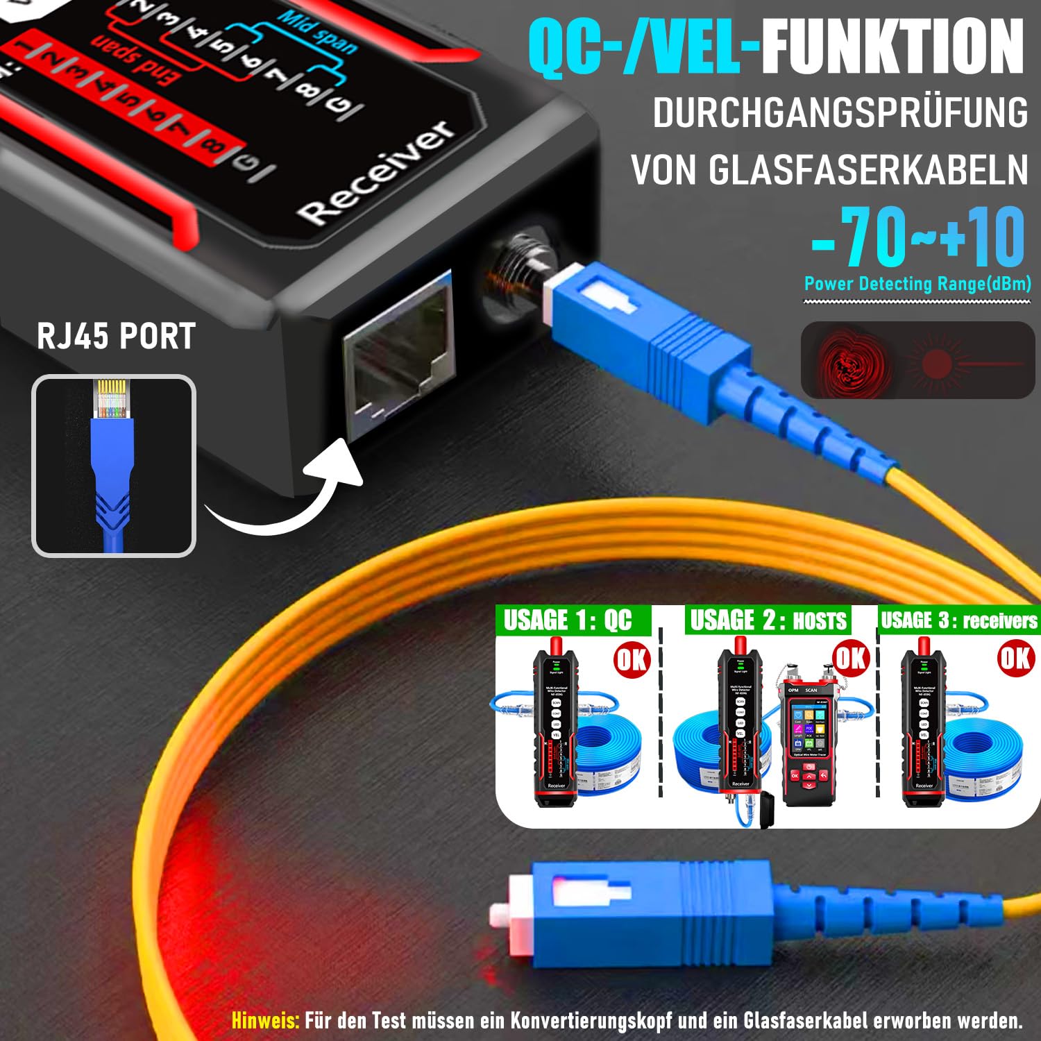 Netzwerk-Kabeltester mit optischem Leistungsmesser für RJ45,RJ11,CAT5,CAT6 | Telefonleitungen, CAT3, LAN-Tonprüfer-Kit,Ethernet-Kabeltester,Glasfasertester, VFL,PoE,QC-Test, Kabelsucher NF-859GT YILTION