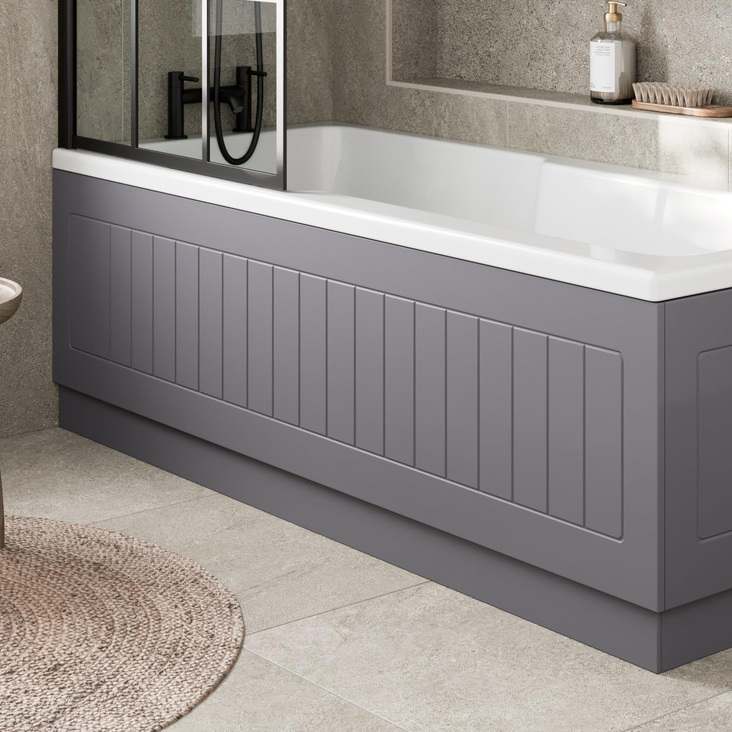 Affine® Tongue & Groove 1700mm Front Side MDF Bath Panel 15mm, Modern Wooden Panels for Bathroom Baths Soaking Tubs, Adjustable Plinth, Easy to Cut, Grey Gloss
