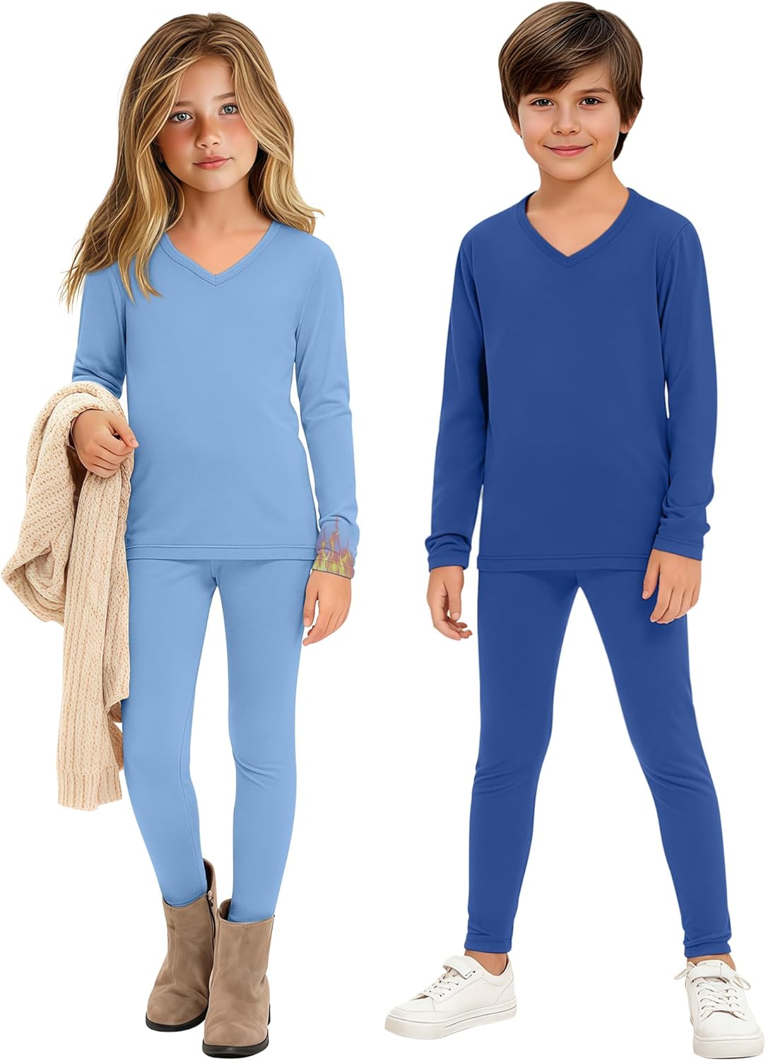 4 Pcs Kids Toddler Thermal Underwear Set Boys Girls Fleece Lined Base Layer Thermal Top and Bottom Set (6M-10Y)