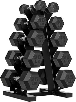 Weights Dumbbells Set with Rack - 150 lb Rubber-Coated Dumbbells for Easy Grip | Durable Carbon for Strength Training | Essential Workout Equipment for All Fitness Levels