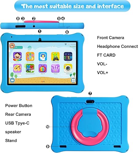 Miniatura 7 de Tableta para niños de 10 pulgadas Android 13 para niños, 3 GB de RAM+32 GB ROM Tablet para niños pequeños con batería de 6000 mAh IPS pantalla HD