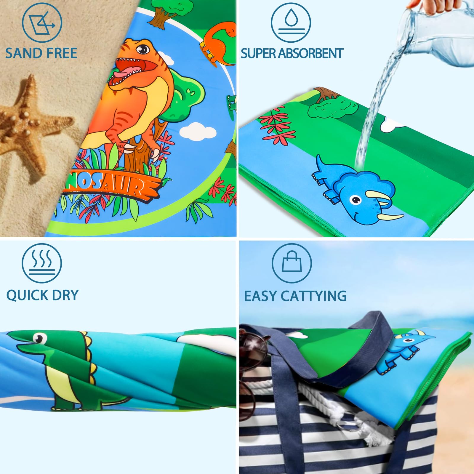 Microvezel strandhanddoek dinosaurus 75 x 150 cm grote strandhanddoek