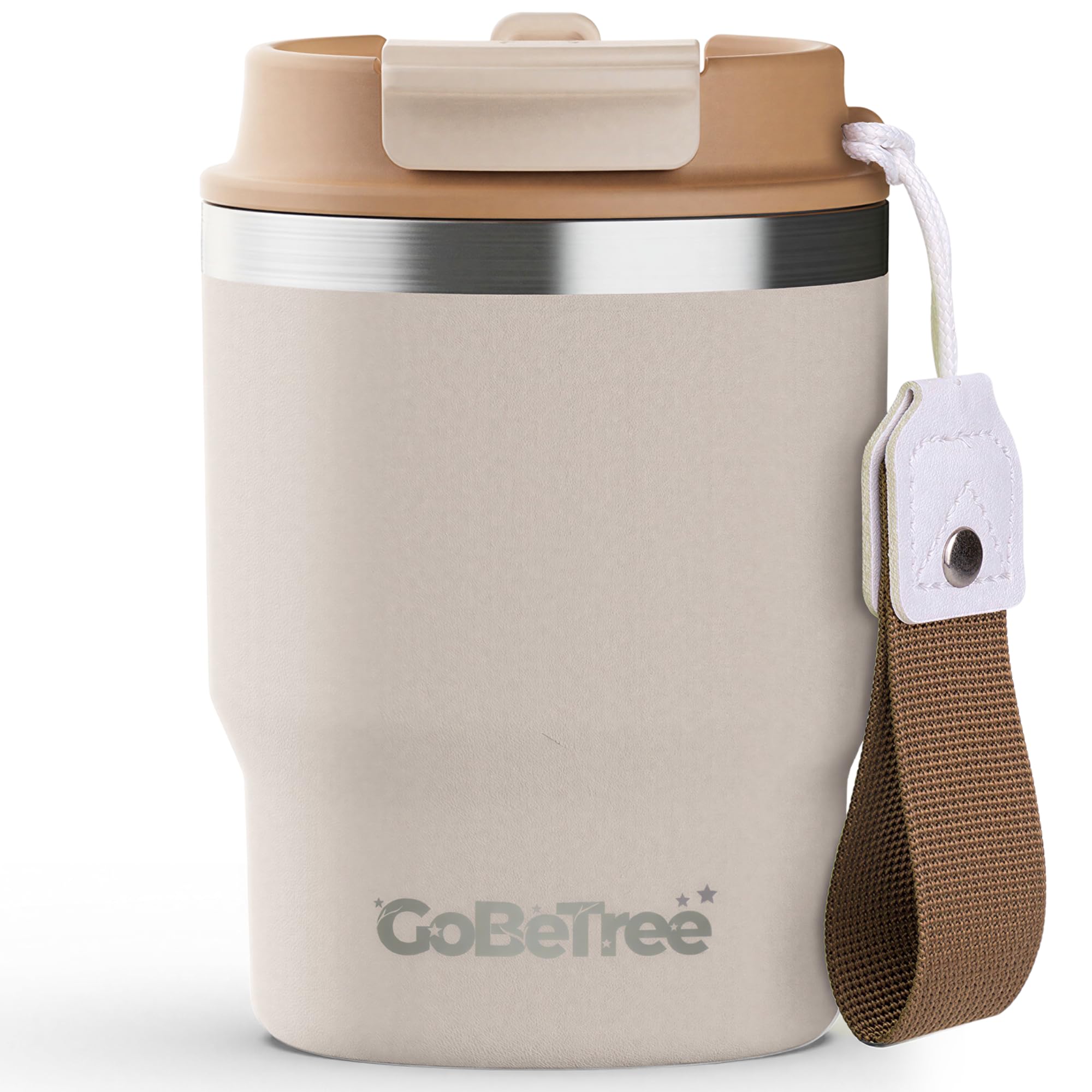 GoBeTree Kubek Termiczny do Kawy 360 ml (12 oz) Stal Nierdzewna ANTIQUE. izolowany tumbler z pokrywką 3 w 1 szczelną, słomką wewnętrzną i odpinanym paskiem do biura, samochodu, podróży i siłowni